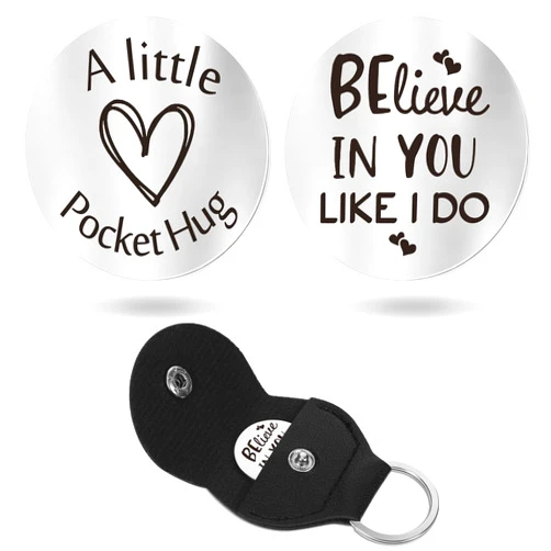 Sureio Pocket Hug Token Long Distance Relationship Keepsake Stainless Steel Double Sided Inspirational Gift with Keychain