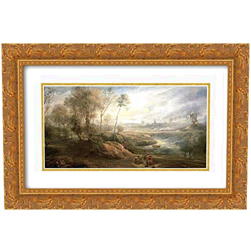 ArtDirect Rubens, Peter Paul 18x13 Gold Ornate Framed and Double Matted Museum Art Print Titled Landscape With a Bird-Catcher