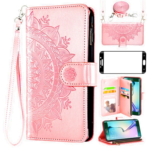 Asuwish Phone Case for Samsung Galaxy S6 Edge with Tempered Glass Screen Protector and Slim Stand Hybrid Heavy Duty Rugged Protective Cell Cover S6edge 6s 6 S 6edge Women Men Kickstand Mobile Pink