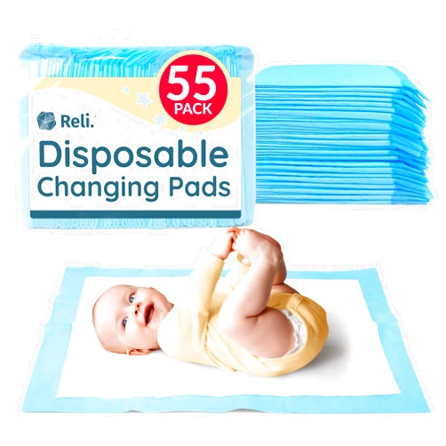 Reli. Disposable Changing Pads for Baby (55 Pack) | Disposable Diaper Changing Pads, 13