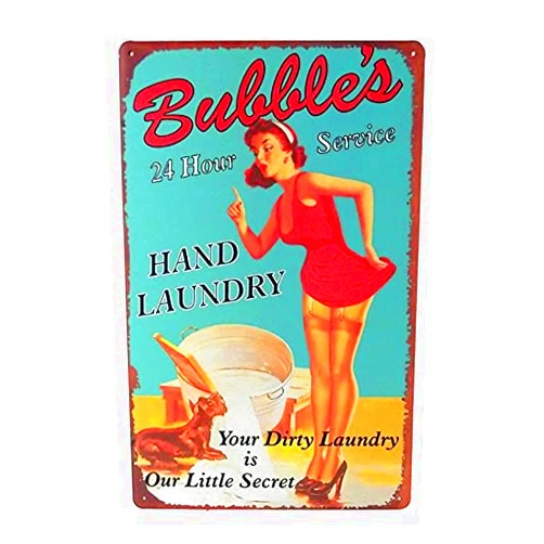 Annekilly Metal Tin Sign Vintage Chic Art Decoration Laundry Pinup Girl for Home Bar Cafe Farm Store Garage or Club 12