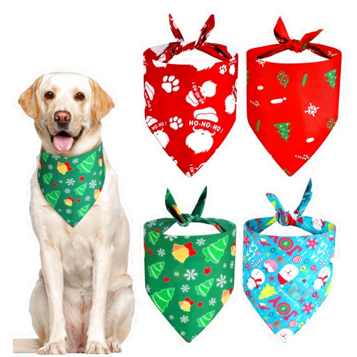 Shinylin 4 Pack Christmas Dog Bandanas Outfits Durable Triangle Dog Christmas Bandana Adjustable PET Bandana Accessories for Small Medium Large Dog Cat (Large)