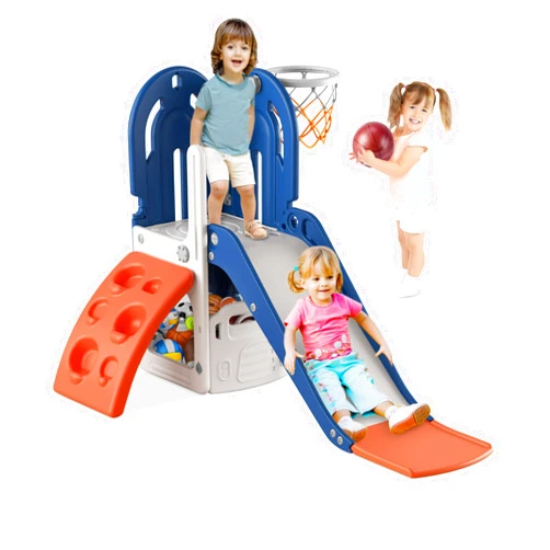 BIERUM 4 in 1 Toddler Slide, Slide for Toddlers Age 1-3 with Basketball Hoop and Ball, Slide for Kids, Indoor Outdoor Backyard Playground Climbing Theme Baby Slide Toy
