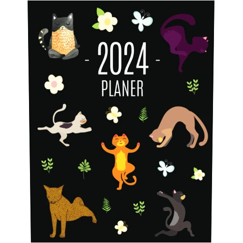 PimPom Notizbücher Yoga Katze Planer 2024: Agenda Planer 2024: Top organisiert durchs Jahr! | Planer Kalender 2024 mit Wochenansicht | Einfacher Überblick über die Terminpläne (German Edition)