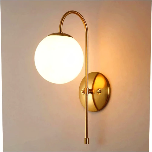 Mjsdjof Globe Glass Wall Lamps, E27 Socket Lighting Fixture, Golden Lamp Body with White Spherical Lampshade Sconce Light, Modern Minimalist Decorative Sconces Lights for Farmhouse