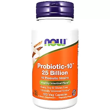NOW Supplements, Probiotic-10, 25 Billion, with 10 Probiotic Strains, Dairy, Soy and Gluten Free, Strain Verified, 100 Veg Capsules, 01 Box 1 Count