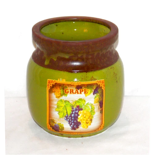 Pot Belly Utensil Holder / Herb Planter NEW GREEN COLOR CLUSTER OF GRAPES KITCHEN UTENSIL HOLDER HERB POT VINTAGE LOOK