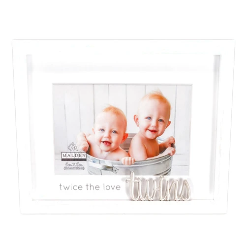 Malden International Designs Twice The Love Twins 4x6 White Expressions Metal Attachment Matted Picture Frame