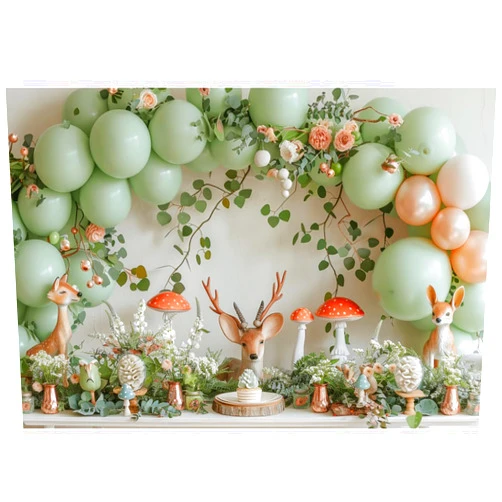 Baocicco 12x8ft Deer Baby Shower Backdrops for Photoshoot Balloons Mushroom Flowers Woodenland Deers Photography Backdrops Animal Friends Theme Party Decor Baby Shower Birthday Party Banner Props