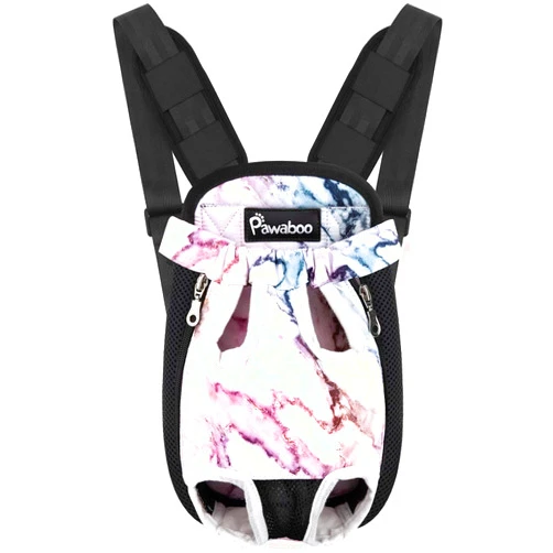 Pawaboo Pet Carrier Backpack, Adjustable Pet Front Cat Dog Carrier Backpack Travel Bag, Legs Out, Easy-Fit for Traveling Hiking Camping for Small Medium Dogs Cats Puppies, Medium, Purple Marble