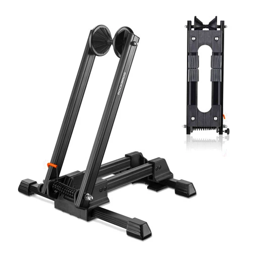 ROCKBROS Foldable Bike Stand-Portable Floor Rack for Road, MTB, Gravel & City Bikes - Lightweight Indoor Parking Wheel Holder for Apartment & Garage - Fits 20”-29” Wheels No Assembly (Black)