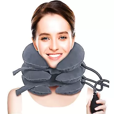 CRABCLAW Cervical Neck Traction Device for Neck Pain Relief, Adjustable Inflatable Neck Stretcher Neck Brace, Neck Traction Pillow for Use Neck Decompression and Neck Tension Relief (Gray)