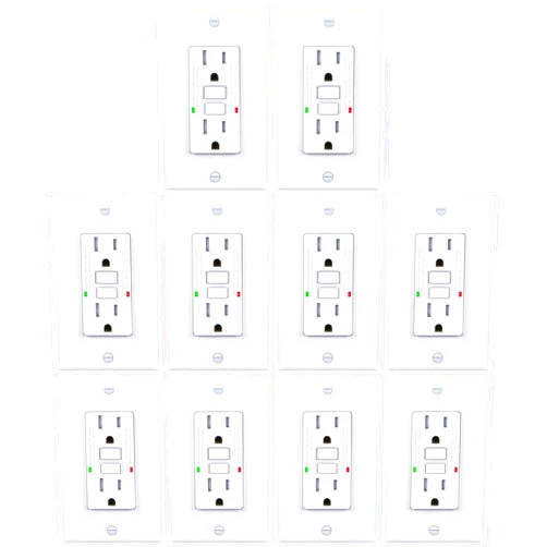3GRACE 15 Amp GFCI Outlet, Tamper-Resistant, Weather Resistant Receptacle Indoor or Outdoor Use, LED Indicator with Decor Wall Plates and Screws，UL Listed, White (10 Pack)