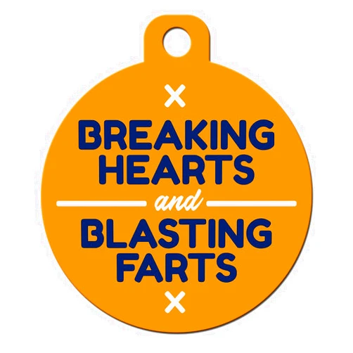 Big Jerk Custom Products Ltd Funny Dog Cat Pet ID Tags - Add Your Contact Information, Customize Colors (Breaking Hearts and Blasting Farts)