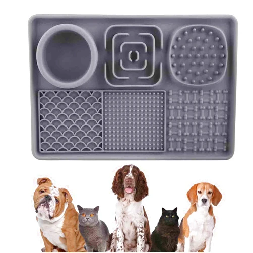 MIKITOYzone Slow Feed Silicone Mat for Dogs, Suction Cup Base, Anxiety Relief, Food & Water (Gray, One Size)