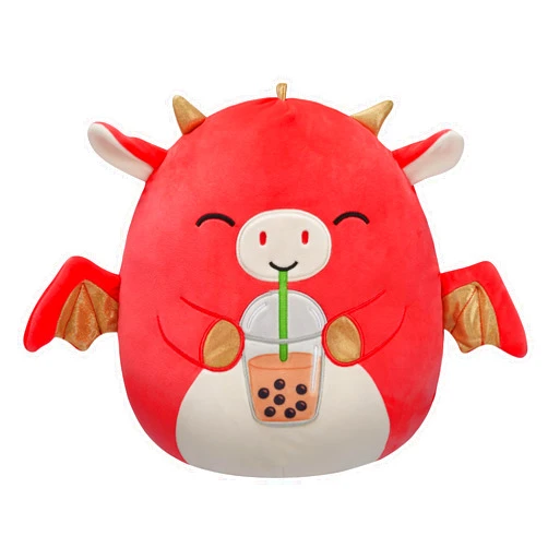 Squishmallows Original 12-Inch Baiden Red Dragon with Boba Drink - Official Jazwares Plush (Medium-Sized)