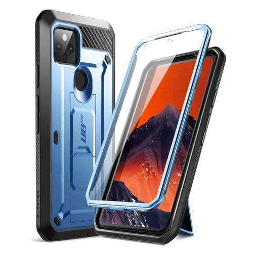 SUPCASE Unicorn Beetle Pro Series Full-Body Rugged Holster Case with Built-in Screen Protector for 6-Inch Google Pixel 5 (2020), Metallic Blue
