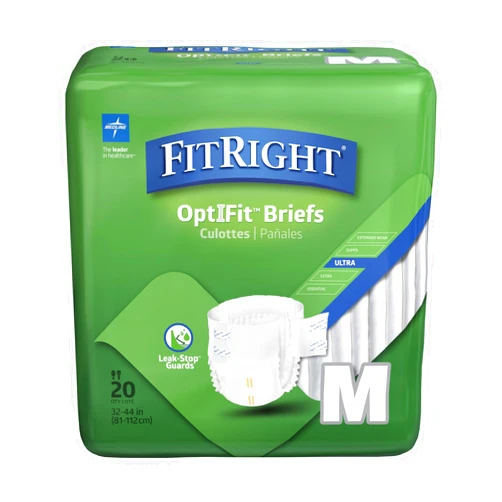 Medline FitRight Ultra Adult Diapers, Disposable Incontinence Briefs with Tabs, Heavy Absorbency, Medium, 32