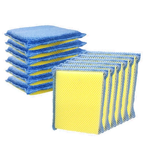 Lola Products Microfiber Terry & Nylon Net | Non-Scratch 2-Way Cleaning Sponge Scrubber | Dual Sided Nylon Net & Terry Cloth | Gently Scrubs & Wipes Clean | Similar to Turn-A-Bout Sponges | 12 Pack