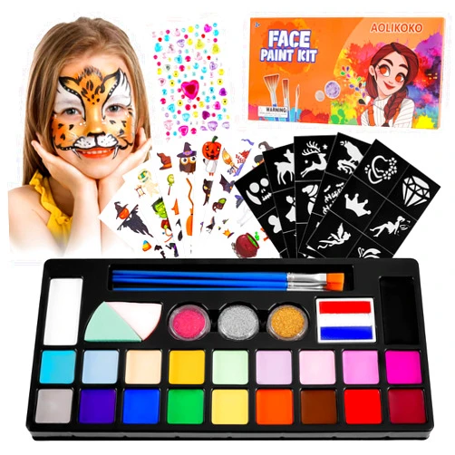 AOLIKOKO 20 Colors Face Paint Kit ，Professional Face Painting kit, Birthdays, Halloween Face Body Makeup Kit,Ideal for Cosplay Party SFX Arty Stage Makeup (Set 1)