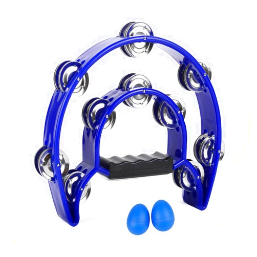 Javik Tambourine Musical Instrument with Egg Shakers - Double Row Metal Jingles Tambourines Half Moon Handheld Percussion Gift for Adults Church Musical Education KTV Party Dance (Blue)