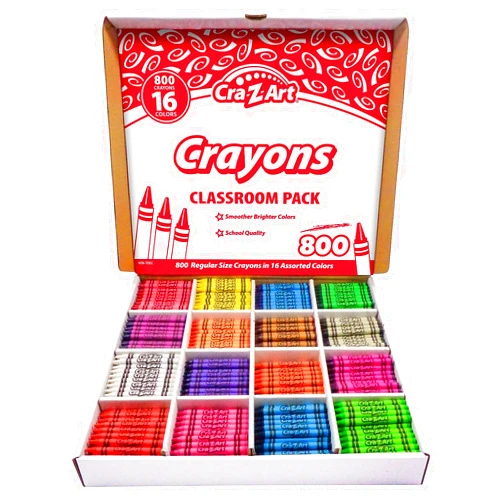 Cra-Z-art Crayon Bulk Class Pack 800ct 16 Assorted Colors Back To School Supply List Essential, Bulk Pack for School Supply Rooms and In Class For Teachers