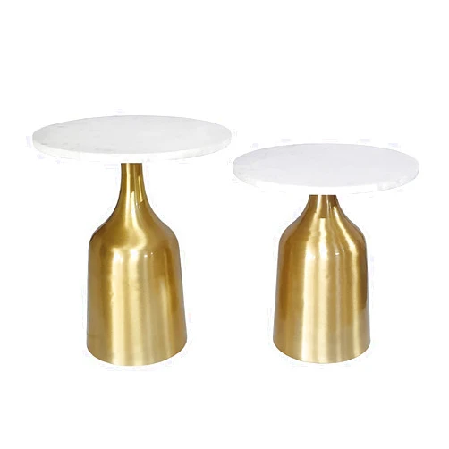 A&B Home Tahula Marble and Aluminum Trumpet Tables - Set of 2 - White/Gold