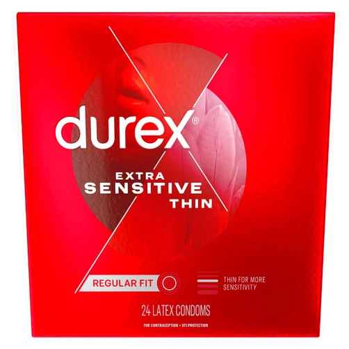 Durex Condom Extra Sensitive Natural Latex Condoms, 24 Count - Ultra Fine & Extra Lubricated, Regular Fit, FSA HSA Eligible