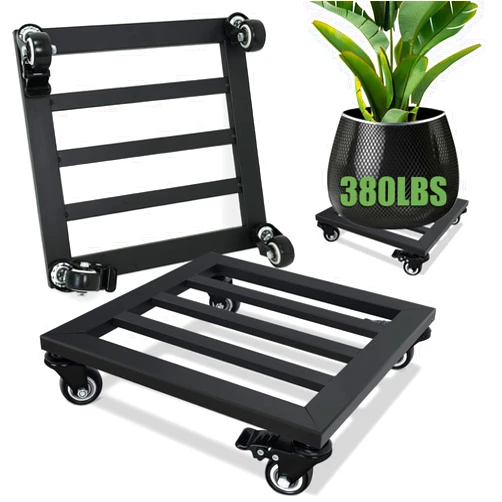 SPEETH Plant Caddy with Wheels, 2 Pack 12 Inch Plant Stand with Wheels Metal Square Plant Dolly with Lockable Caster Wheels Heavy Duty Plant Dolly Base for Indoor Outdoor Holds up 380 Lbs Pots Planter, Black