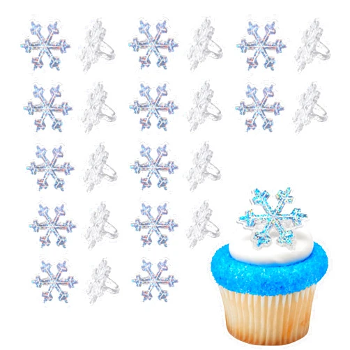 DecoPac Snowflake Rings, Sparkly Glitter Cupcake Decorations, Snow Cupcake Toppers For Festive Christmas, New Year, And Winter Treats, Food Safe & Ready To Use – 24 Pack