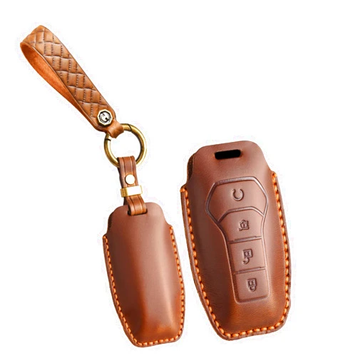 KUNIO Personalized Leather Keychain, Custom Your text on the keychain Fit for Han Ev Tang Dm Qin PLUS Song Pro MAX Yuan Buckle Customizable Key Cover Key Protector Birthday Gift A Brown