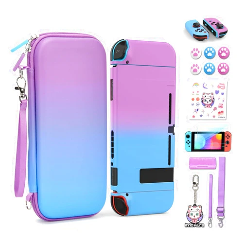 IA innoAura Switch Case for NS Switch, innoAura 17 in 1 Switch Accessories Bundles with Switch Carrying Case, Switch Game Case, Switch Protective Case, Switch Screen Protector (Blue-purple Gradient)