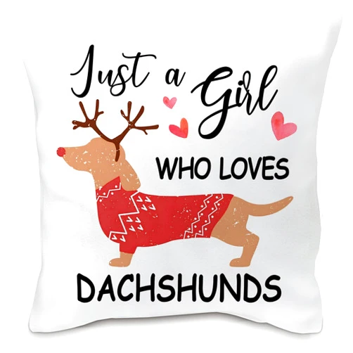 Nvotell Christmas Dachshunds Pillow Covers 18x18 - Just a Girl Who Loves Dachshunds Throw Pillow Covers, Christmas Dog Pillow Covers for Home Dorm Sofa Bed Decor, Weenie Dog Lovers Gifts for Women