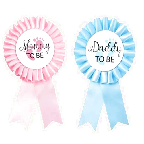 Generic 2 Pieces Daddy and Mommy Tinplate Badge Pins Baby Shower Decorations New Daddy Mom Gifts for Gender Reveal Party Baby Boy Button Pins, Pink and Blue