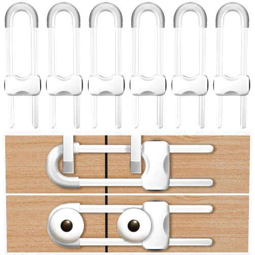 AUAITTECH 6PCS Cabinet Locks for Babies, Adjustable U-Shaped Child Safety Locks, Multifunctional Cabinet Handle Lock for Drawers for Cabinets, Drawer, Gate, Furniture Doors, Closet with Secure Lock Buttons