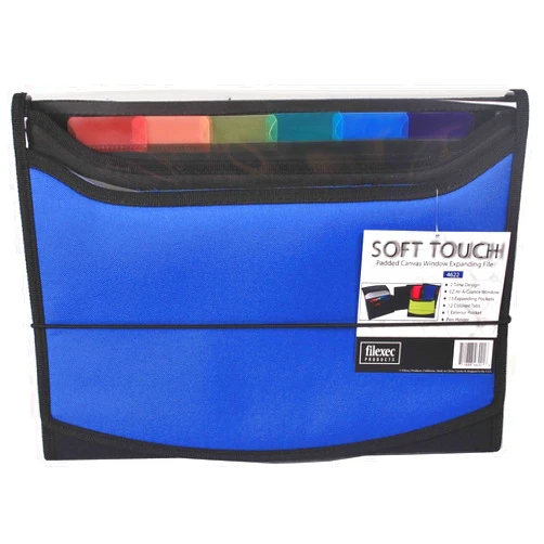 Filexec Soft Touch Padded Canvas Window Expanding File, 13 Pockets, 1 Pack, Blue (46221-6)