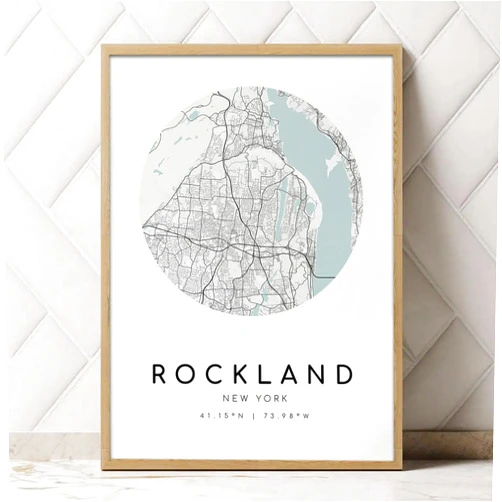 MG Global Modern Hometown Print of Rockland New York NY | 11x17 12x18 16x24 24x36 Minimalism Unframed City Poster | Minimal Wall Art | Minimalist Home Office Decor for Gift