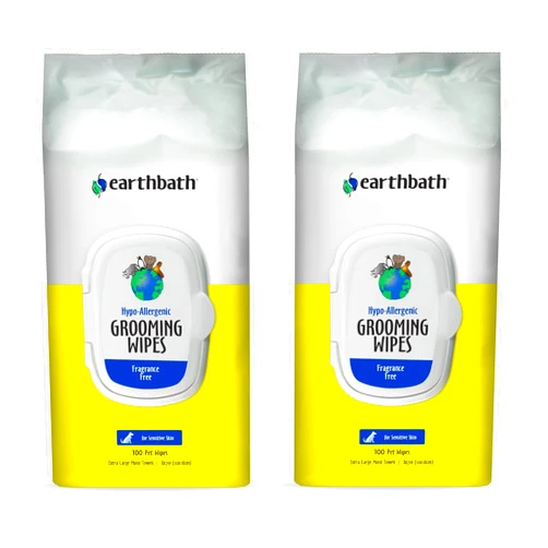 earthbath, Hypo-Allergenic Grooming Wipes - Fragrance Free Dog Wipes for Paws and Butt, Best Pet Wipes for Dogs with Sensitive Skin, Made in USA, Cruelty-Free Dog Cleaning Wipes - 100 Count (2 Pack)