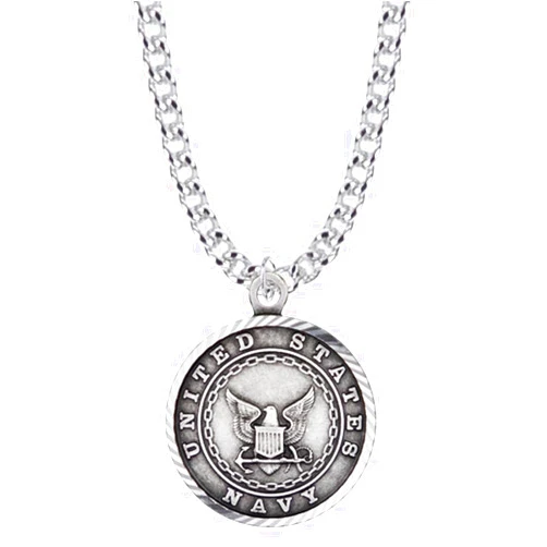 True Faith Jewelry Sterling Silver United States Navy Service Medal with St Michael Patron Saint Archangel Pendant Necklace, 3/4 Inch