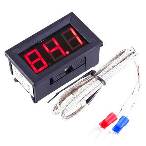 PEMENOL 12V Red Fahrenheit Digital Temperature Meter -76F~999F LED Display with Industrial Grade 0.5m K-Type Thermocouple Temperature Sensor M6