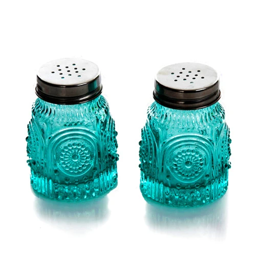 The Pioneer Woman Adeline Teal Pressed Glass Salt and Pepper Shaker Set