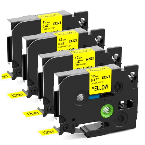 COLORTY TZ Tape 12mm 0.47 Laminated Yellow Replacement for Brother P-touch TZe-631 Black on Yellow Ribbon for Ptouch Label Maker Refills PT-D210 D200 H110 D400 Cube, 1/2 Inch x 26.2 feet, 4 Pack