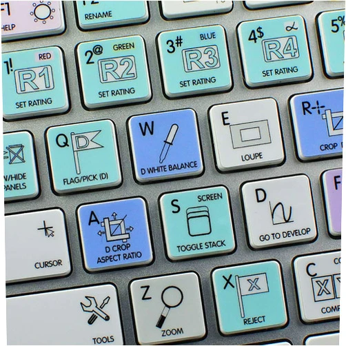 4Keyboard APPLE SIZE KEYBOARD LABELS SHORTCUTS ADOBE LIGHTROOM GALAXY SERIES