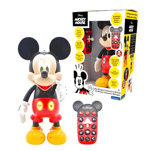 LEXiBOOK - Disney - Bilingual Mickey Robot - English/Spanish, 100 Educational quizzes, Light Effects, Dance, programmable, Articulated, Black/red - MCH01i2