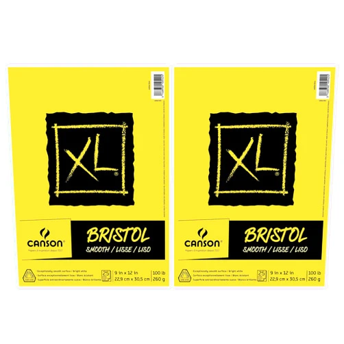 Canson 2-Pack - Canson XL Series Bristol Pad, Heavyweight Paper for Ink, Marker or Pencil, Smooth Finish, Fold Over, 100 Pound, 9 x 12 inch, Bright White, 25 Sheets