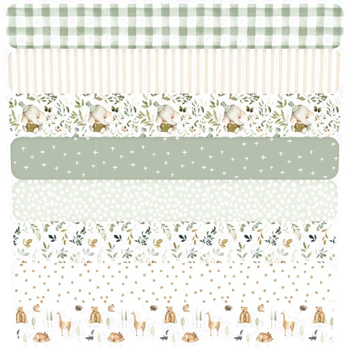 Tigeen 8 Pcs Sage Green Floral Cotton Fabric Bundles 18 x21 Inch Greenery Fat Quarters Fabric for Quilting Vintage Elephant Woodland Bear Leaves Dot Sewing Fabrics for DIY Handmade Craft Party Decor