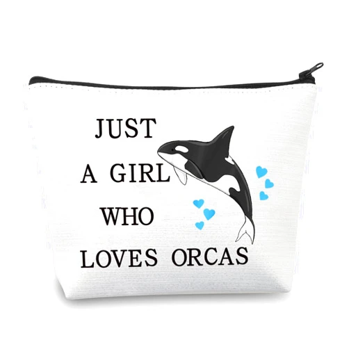 LEVLO Funny Killer Whale Cosmetic Bag Animal Lover Gift Just A Girl Who Loves Orcas Makeup Zipper Pouch Bag Orca Whale Lover Gift (Who Loves Orcas)