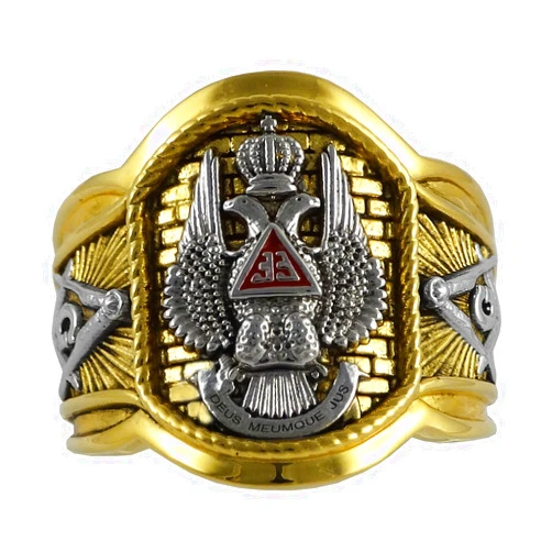 UNIQABLE Handcrafted Masonic Scottish Rite 33 Degree Ring 18K Gold Pld Yellow Version 22 Grams Templar BR-24