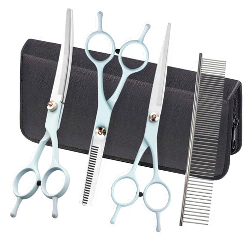 Fcysy Grooming Scissors for Dogs at Home, Fcysy Professional Dog Grooming Kit Tijeras Para Cortar Pelo De Perros, Cat Grooming Scissors Curved Haircut Scissors Blending Shears Set for Pet Dog Cat Puppy