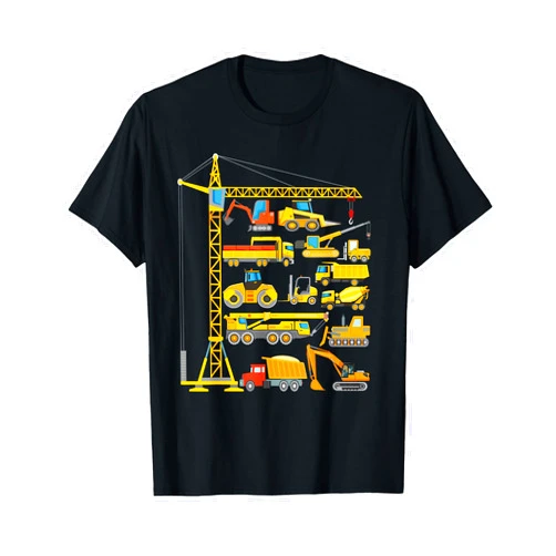 Types of Construction Vehicle For Men Women Kids Types of Construction Excavator Bulldozer Truck Crane T-Shirt